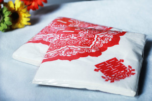 创意婚庆用品 红色剪纸图案喜字印花餐巾纸 五喜报福婚庆纸巾