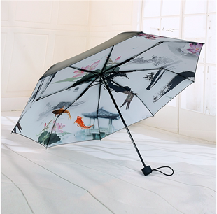 创意水墨小清新黑胶晴雨伞超轻小黑伞三折叠遮阳伞两用伞男女包邮