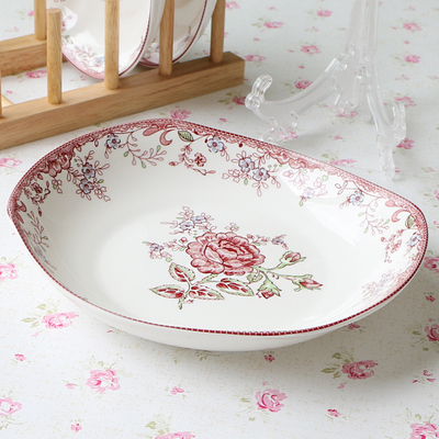 敏杨釉中彩红色经典9英寸船型盘 陶瓷中式餐具菜盘水果饺子盘方盘