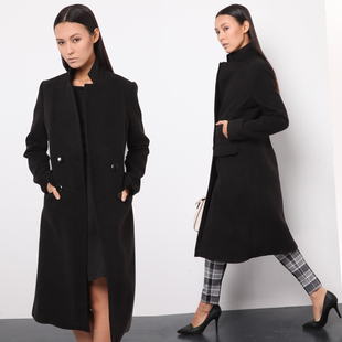 2015年冬新款吾形原创设计黑色羊绒修身大衣双面呢羊毛呢外套包邮