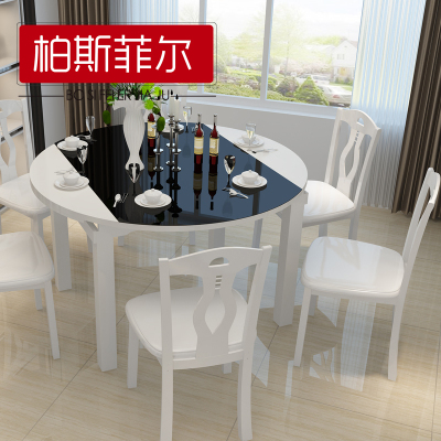 伸缩餐桌椅组合6人4人简约现代小户形实木长方形圆形可折叠饭桌