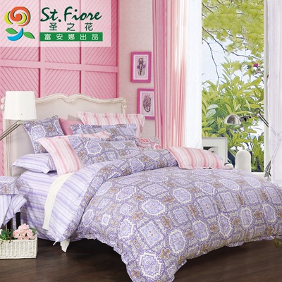 富安娜家纺圣之花全棉床上四件套纯棉紫色床单被套4件套梦幻甜颜