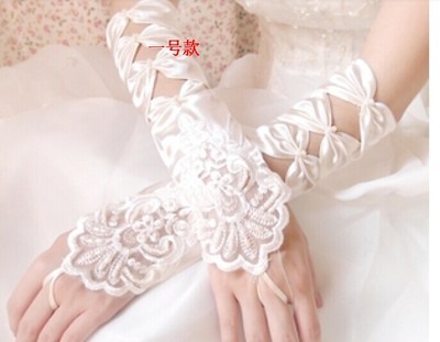 包邮婚纱手套礼服蕾丝手套红色 长款 秋冬新娘手套露指手套白色