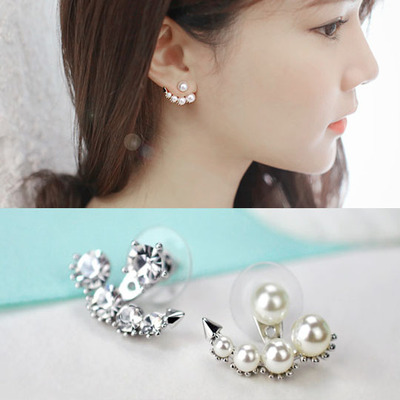 2015新款韩国气质简约925银珍珠不对称耳环耳饰饰品女包邮