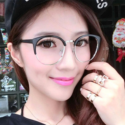 时尚复古韩国男女款猫眼半框金属边大框修脸防辐射眼镜框可配近视