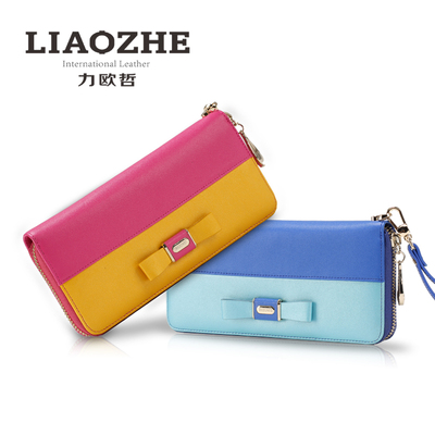 LIAOZHE独家原创新款时尚韩版牛皮女士长款拉链钱夹手拿手机钱包