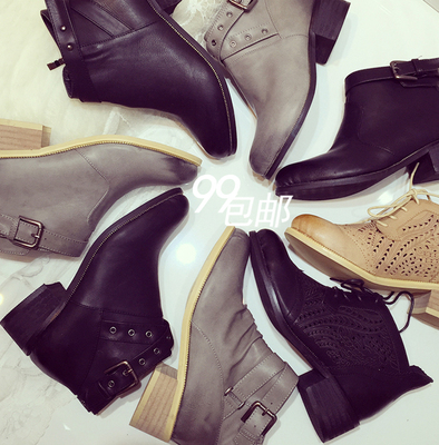2015秋冬新品包邮韩版女短靴尖头擦色马丁短筒靴粗跟显瘦切尔西靴