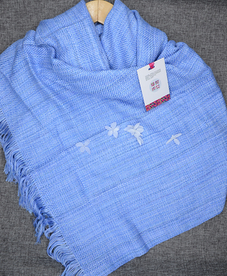 【摩梭织女】云南纯手工编织披肩围巾两用纯色湖蓝色摩梭传统工艺