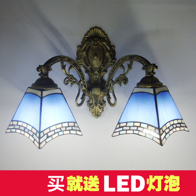 蒂凡尼双头壁灯过道灯欧式卧室壁灯现代简约LED灯床头灯地中海镜