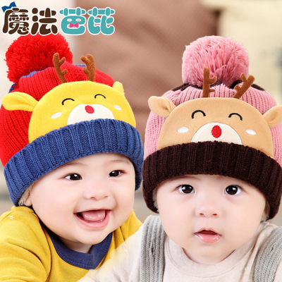 韩版秋冬3-6-12个月婴儿冬季加绒0-1-2岁儿童女童男宝宝圣诞帽子
