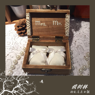 疯树林棕红原木戒指盒手工制作原创 婚礼道具婚庆用品纪念品
