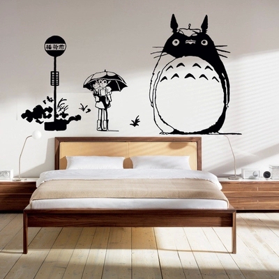 创意宫崎骏龙猫 TOTORO手绘 车站的龙猫宅个性 电视背景墙贴动漫