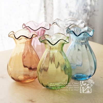 7折 彩色玻璃小花瓶 宜家透明玻璃瓶 欧式落地花器摆件