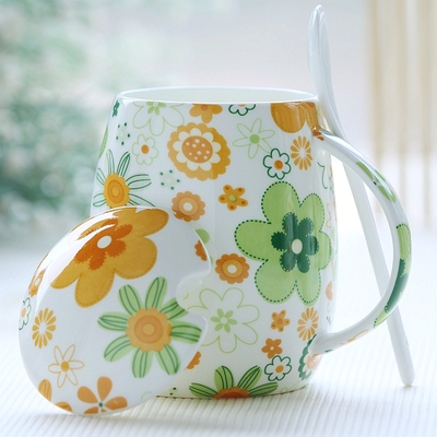 可爱创意 陶瓷杯子 骨瓷杯 马克杯带盖带勺子 水杯咖啡杯奶杯茶杯