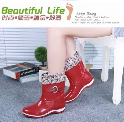 韩版时尚雨鞋女雨靴坡跟短筒女士加棉水鞋防滑胶鞋加绒防水女靴