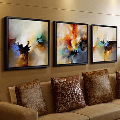 现代装饰画纯手绘客厅墙画三联挂画沙发背景画抽象油画电表箱壁画