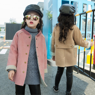 童装 2016冬季新款韩版 女童中大童时尚麂皮绒羊羔毛纯色外套