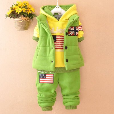 宝宝冬装套装男0-1-2-3周岁婴儿冬季外出棉服加绒加厚卫衣三件套