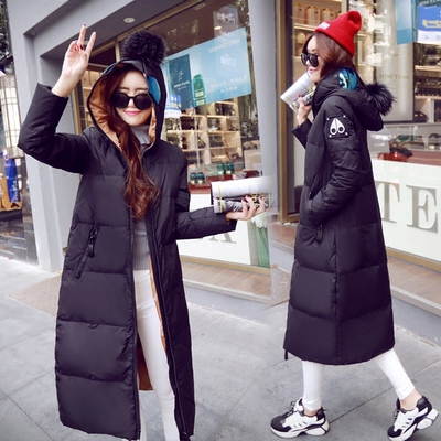 2015韩版冬季新款连帽长款女式羽绒服修身加厚过膝保暖羽绒外套潮