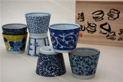 日本原装进口青花水杯陶瓷汤吞釉下彩茶杯日式小酒杯创意荞麦杯子
