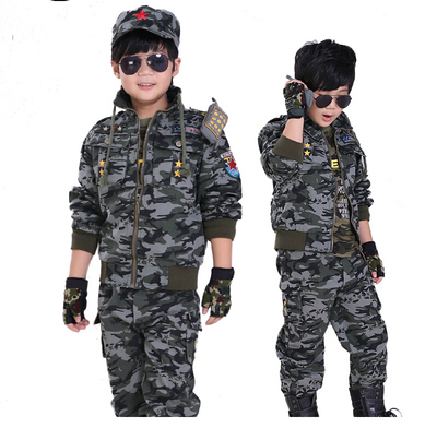 AKE童装秋季儿童迷彩服套装男孩军装外套长袖中小童运动服两件套