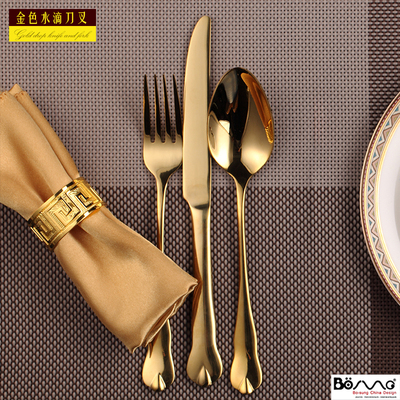金色刀叉勺高档镀金刀叉勺子不退色不锈钢西餐餐具套装牛排刀叉勺