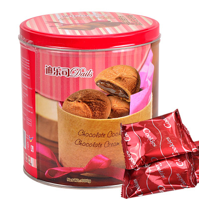 马来西亚进口 迪乐司巧克力酱夹心曲奇饼干300g桶装