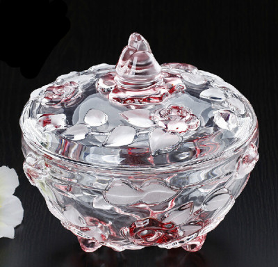 包邮欧式水晶玻璃糖缸水晶玻璃糖缸糖罐糖果缸玫瑰款储物罐