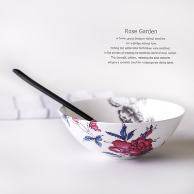芬兰餐具韵之美 玫瑰花园6.5寸高骨瓷谷物碗沙拉碗汤碗面碗 唯美