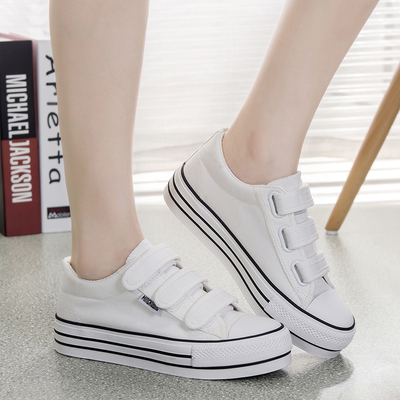夏季白色帆布鞋女韩版低帮松糕女鞋厚底学生板鞋平跟布鞋休闲鞋子