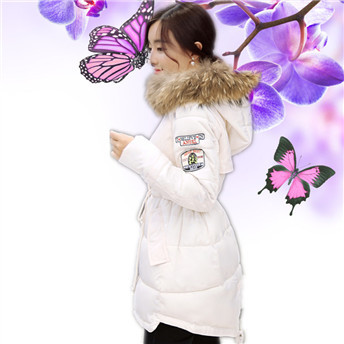 2015冬季新款韩版通勒女羽绒服貉子毛领连帽拉链中长款保暖棉衣女