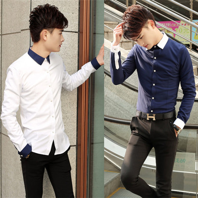 2015春夏季新款男士白衬衫长袖衬衫男装韩版修身休闲短袖衬衣潮流