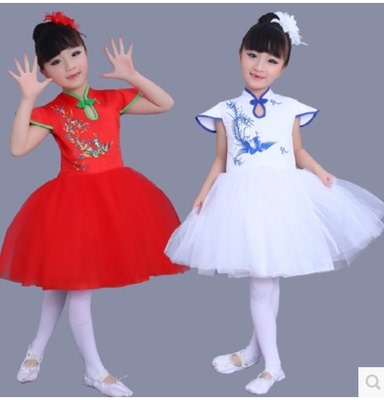 2015新款六一儿童演出服饰舞蹈旗袍礼服主持服公主绣花蓬蓬纱裙