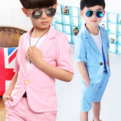 童装英伦男童西装套装夏装新款韩版绅士短袖儿童小礼服三件套花童