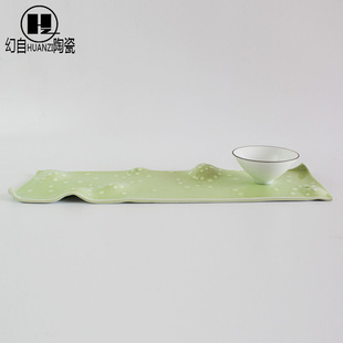 2015年夏新款景德镇陶瓷抹茶色茶盘杯垫手工制作高温窑变颜色釉