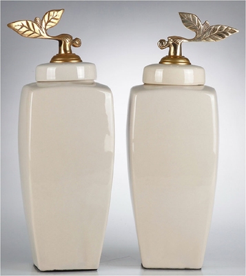 【美家易购】欧式新古典陶瓷+铜雕软装配套样板房会所装饰储物罐