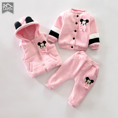 2016新款秋冬装1-2-3岁半女宝宝加绒加厚套装 婴幼儿卫衣三件套