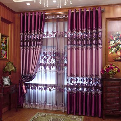 高档绣花欧式窗帘豪华客厅卧室遮光大气奢华紫色成品窗帘布料定制