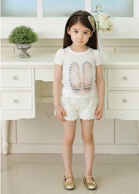 2015 Kids Clothes Summer Girls Short Sleeve Twinset T-shirt