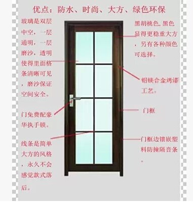 北京铝镁钛铝合金浴室门推拉门平开门卫生间门室内门厨房门玻璃门