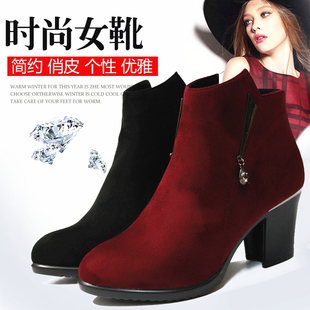 老北京布鞋女鞋2015新款高跟短靴单靴粗跟女靴子马丁靴骑士靴秋女