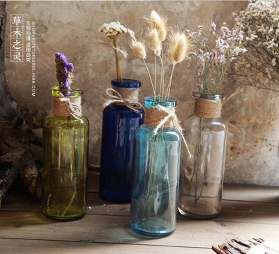 地中海彩色玻璃插花瓶干花花器ZAKKA杂货水培