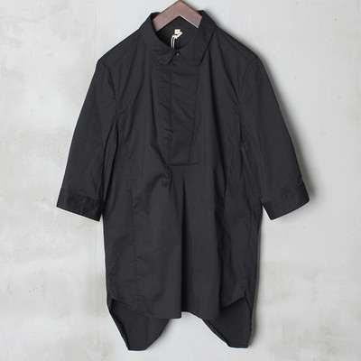 设计师男装 男中袖五分袖衬衫 修身日系文艺复古休闲衬衫