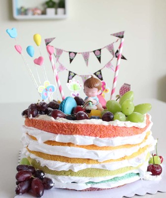 彩虹裸蛋糕 个性蛋糕 宝宝周岁百天蛋糕婚宴甜品创意蛋糕定制蛋糕
