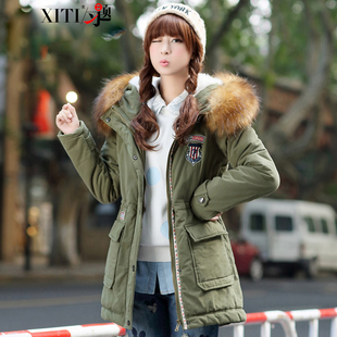 少女冬装棉衣2015新款韩版初高中学生大毛领夹棉加厚大衣外套