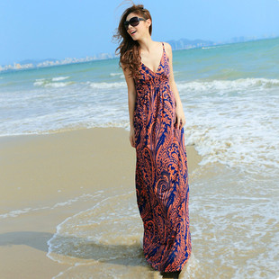 连衣裙波西米亚夏季大码冰丝 修身显瘦泰国沙滩裙海边度假 长裙吊
