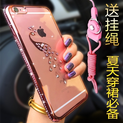 苹果6s手机壳iphone6 plus保护套水钻奢华玫瑰金日韩新女款挂绳潮