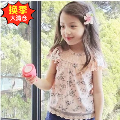 韩国童装女童夏季2015新款 韩版小萝莉公主碎花菲边儿童短袖薄t恤