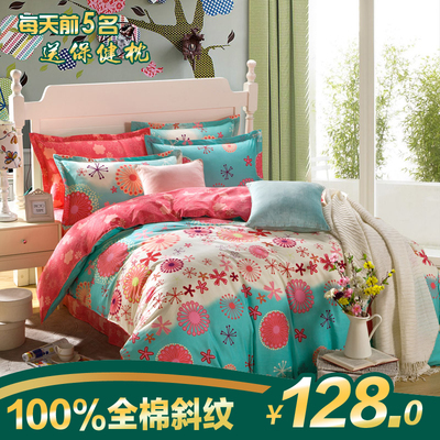 床上用品纯棉四件套100%全棉活性4件套韩式简约床品纯棉床单被套