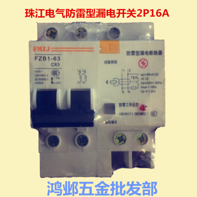 广东珠江电气2P16A防雷漏电开关漏电断路器空气加漏电断路器